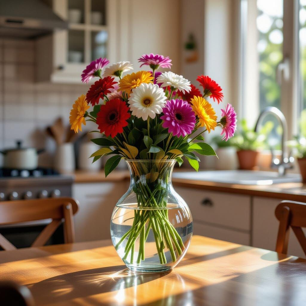 Shimmering Flower Vase on Kitchen Table