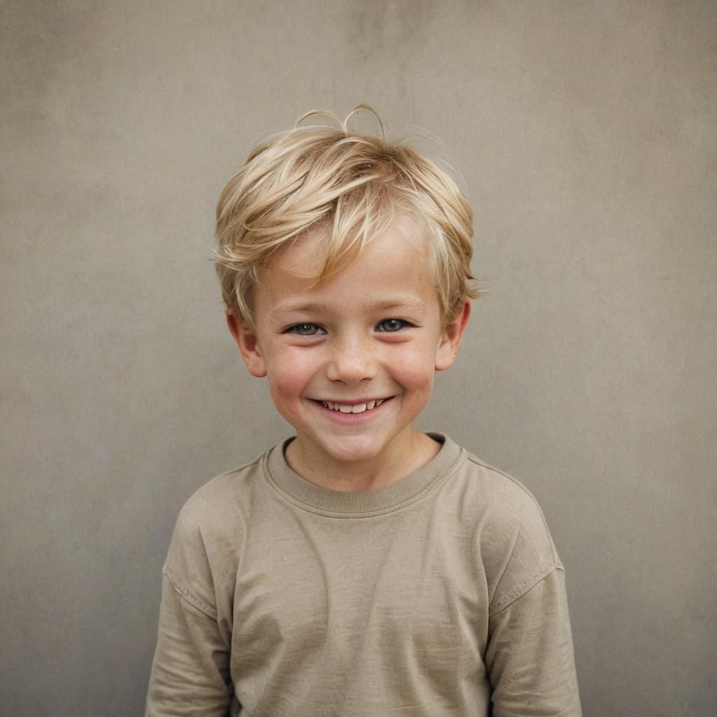 Shy Young Boy Smiling Portrait