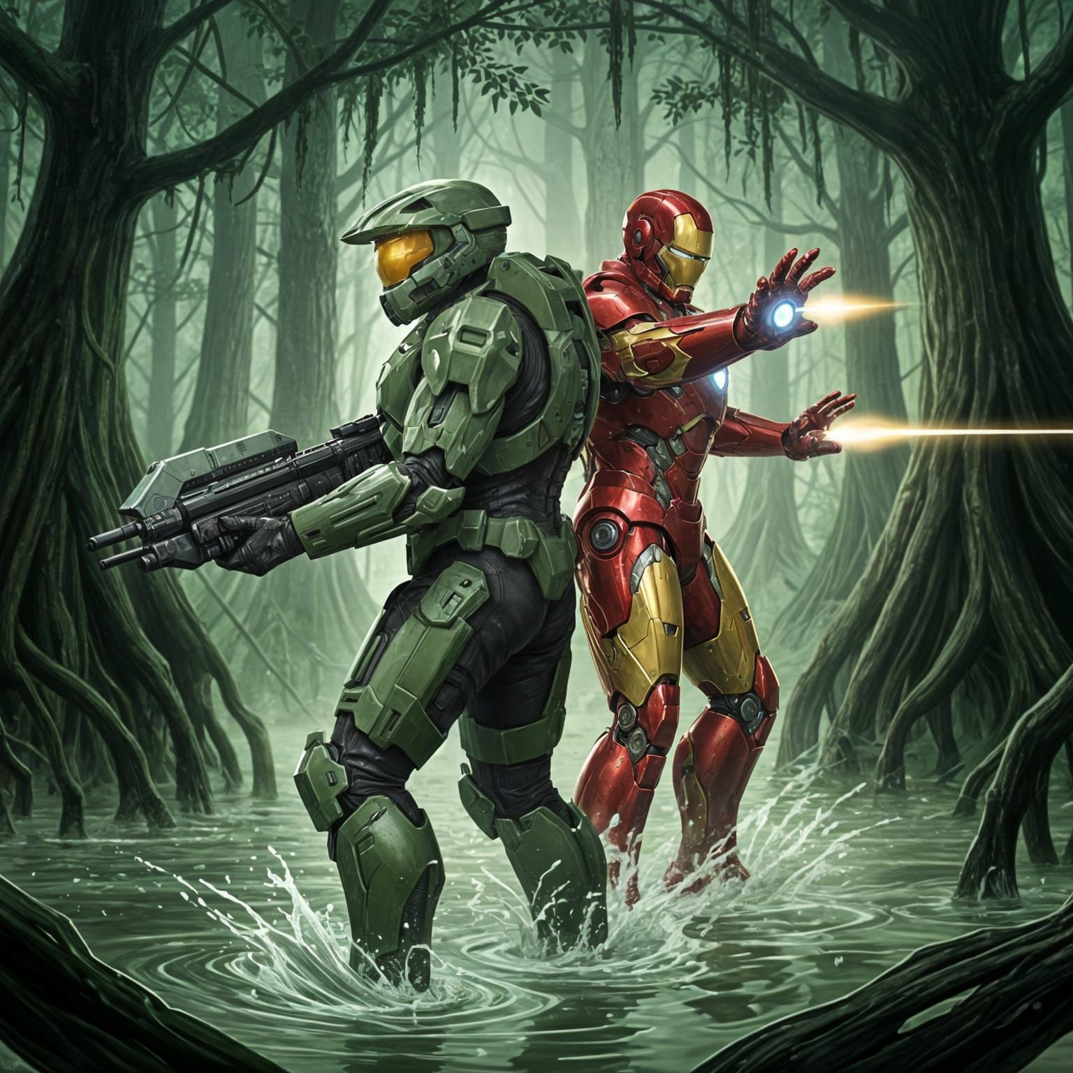 Master Chief and Iron Man vs The Flood: Comic Book Art