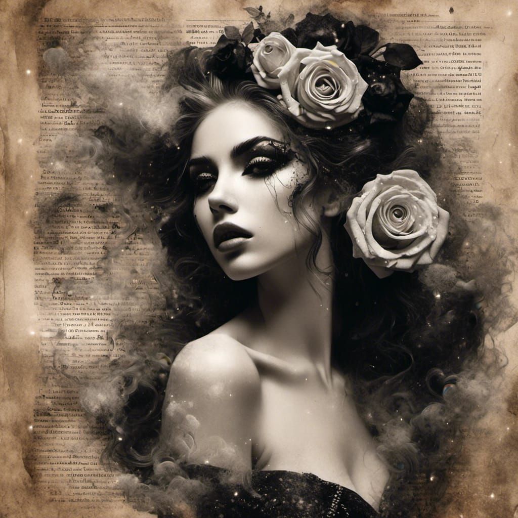 Galactic Witch Portrait with Roses of Script