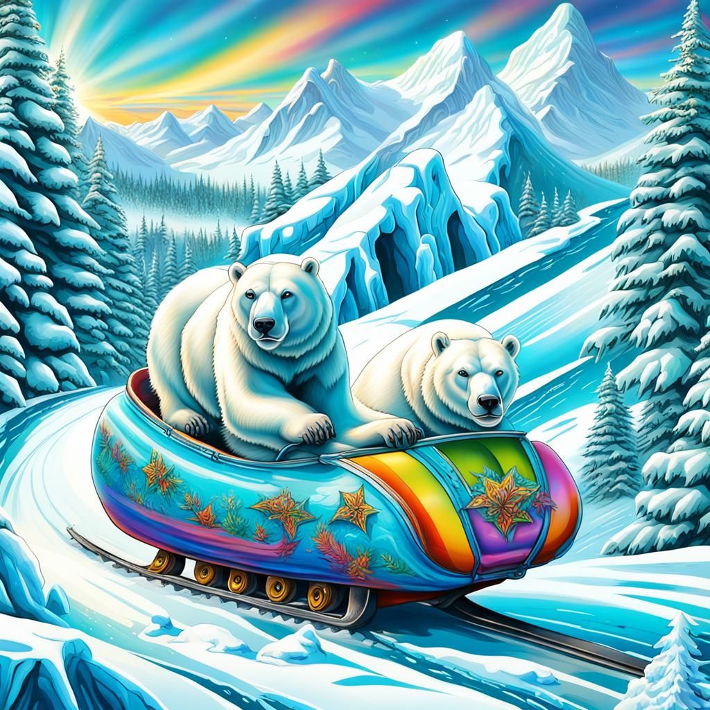 Cartoon Polar Bear Race on Leopard Seals