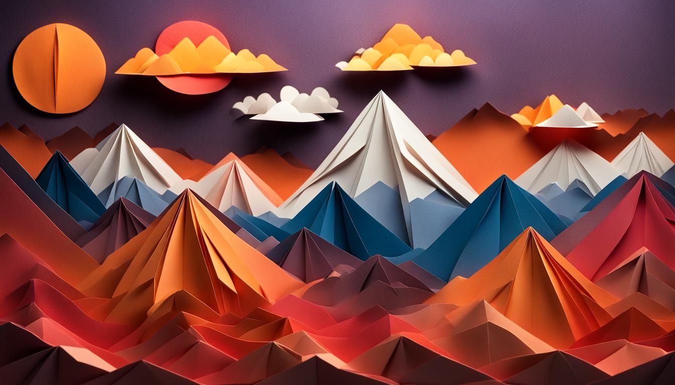 Origami Mountain Sunset: A Landscape of Paper