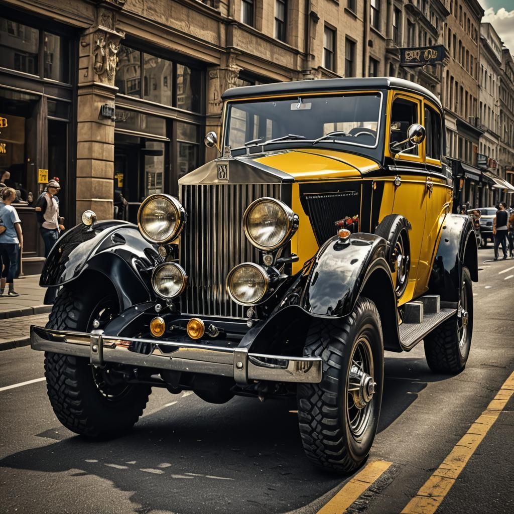 Vintage Rolls Royce Monster Truck on City Street