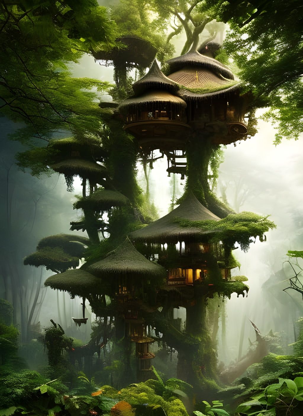 Epic Jungle Elf Treehouse at Golden Hour