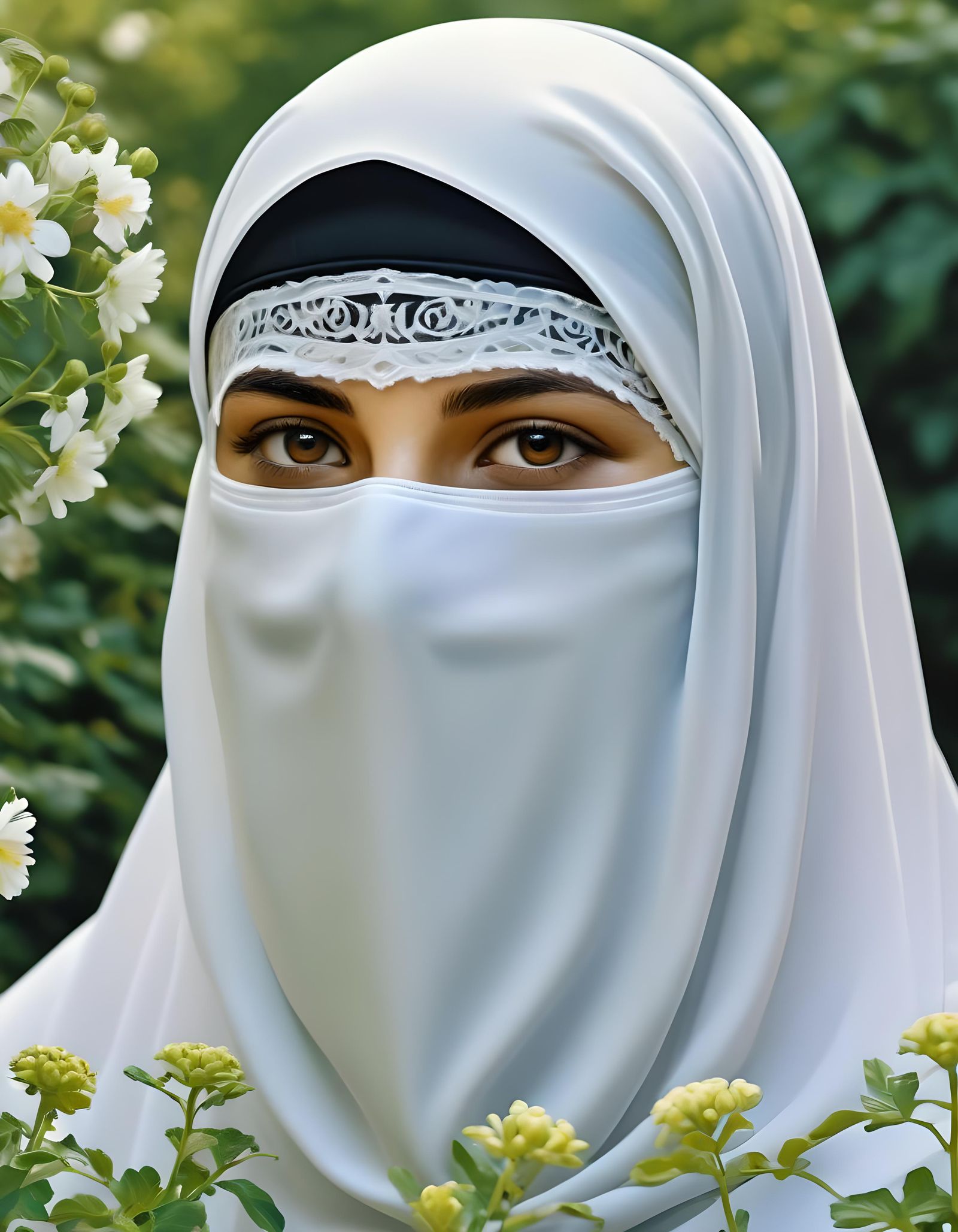 Oil Painting Portrait of a Niqabi in Garden