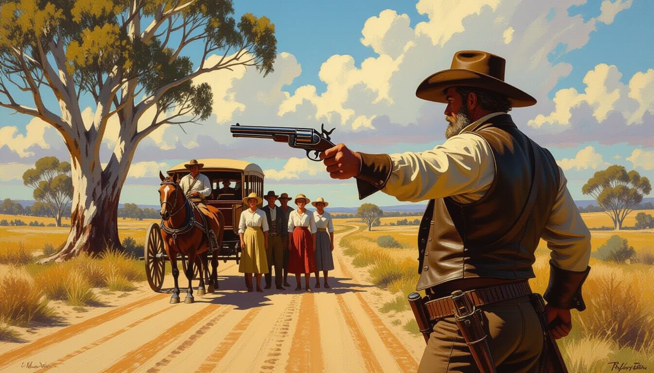 Australian Bushranger With Flintlock Pistol Oil Painting