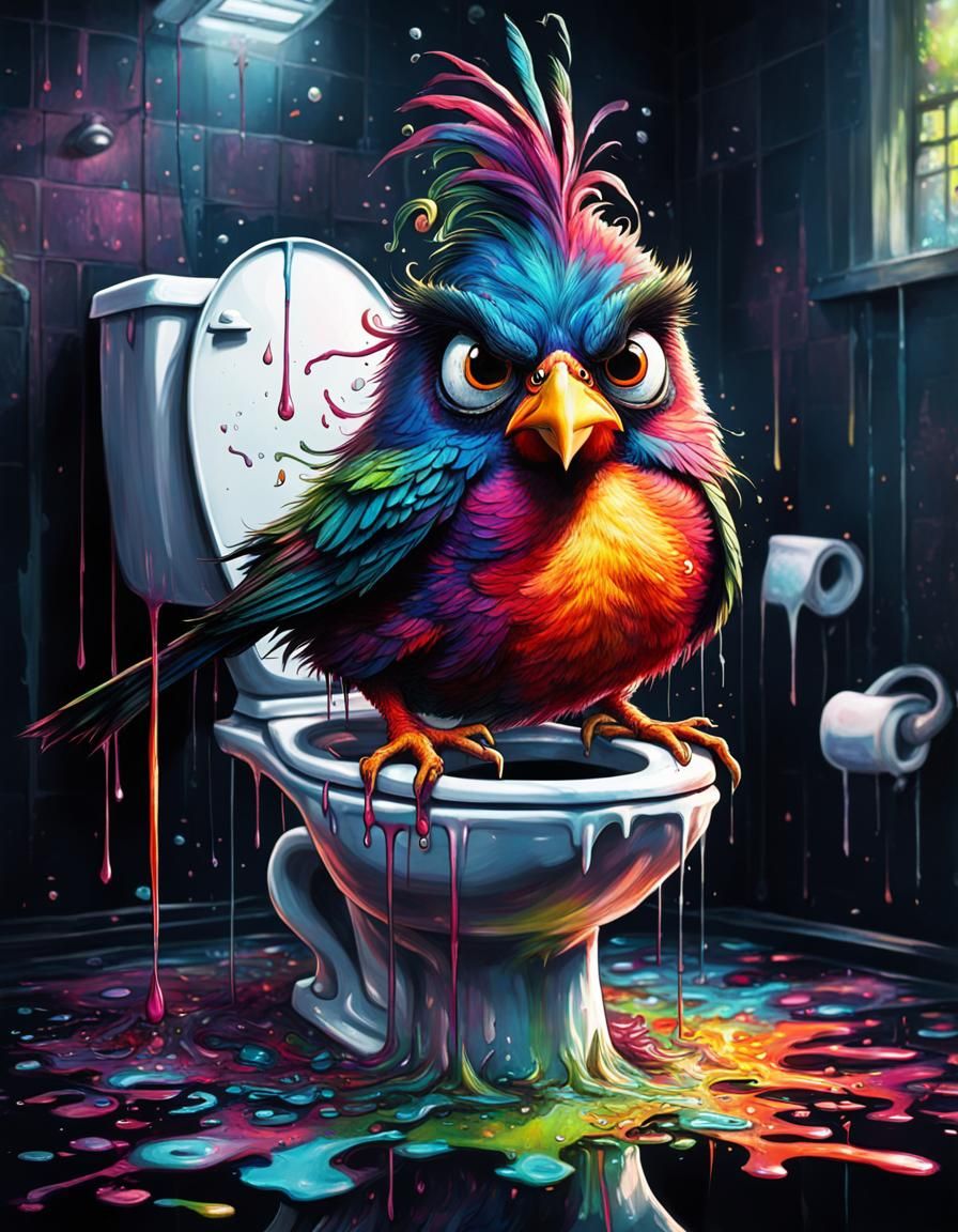Angry Bird on Toilet: Psychedelic Art