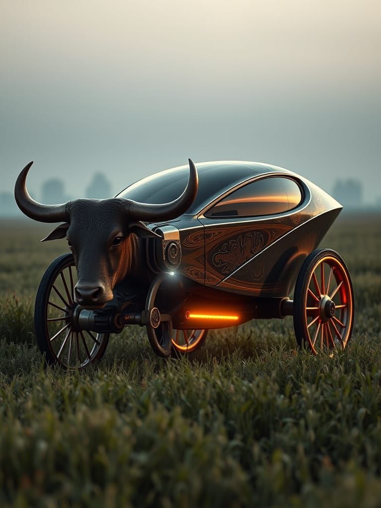 Futuristic Bullock Cart-Car Hybrid: Rural Field