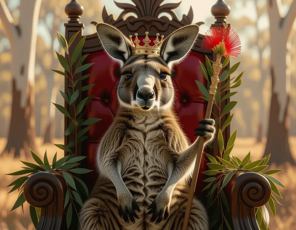 Regal Kangaroo King on Eucalyptus Throne, Splash Art