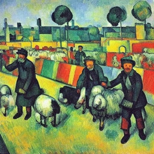 Cheerful Merchants Trading, Cubist Historical Photo