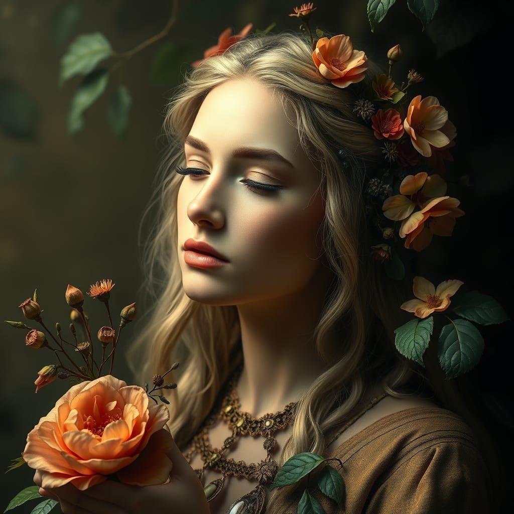 Serene Goddess of Earthly Fertility in Hyperrealistic Portra...