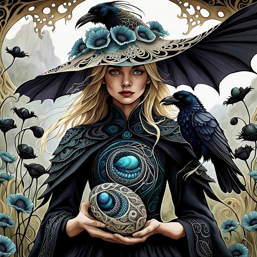 Dragon-Raven Hatching: Bioluminescent Cosmic Illustration