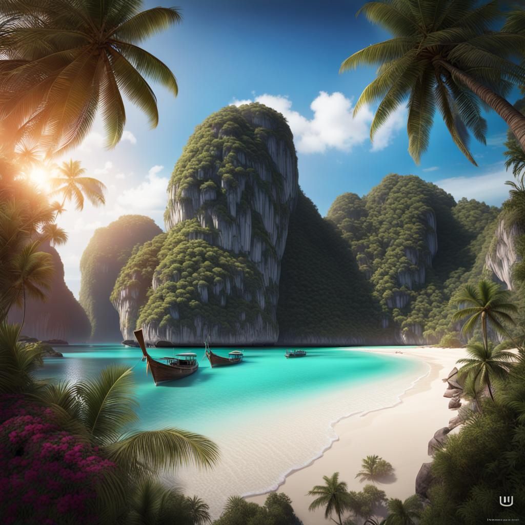 Maya Bay Beach Scene in Thailand: Matte Painting