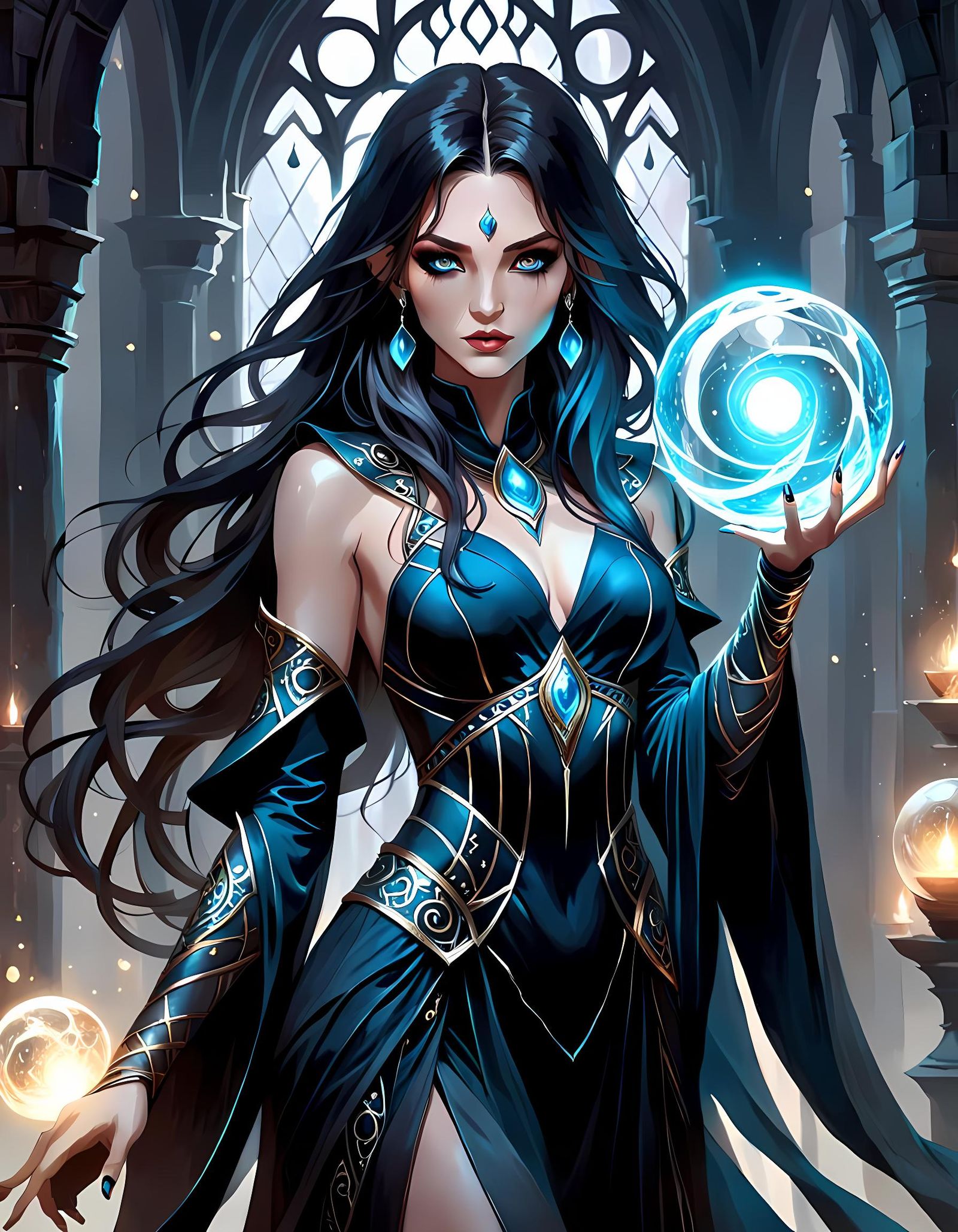 Dark Magic Sorceress Portrait with Glowing Sphere