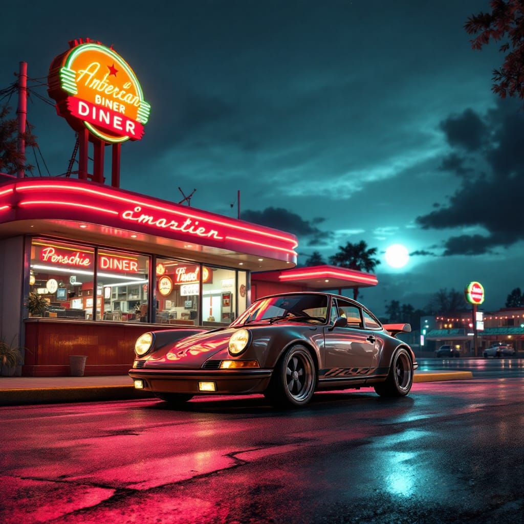 Retro Porsche 911 at Classic American Diner