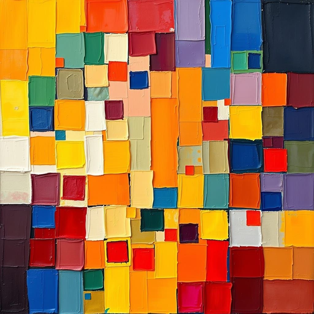 Vibrant Geometric Abstraction in Impasto Oil Painting