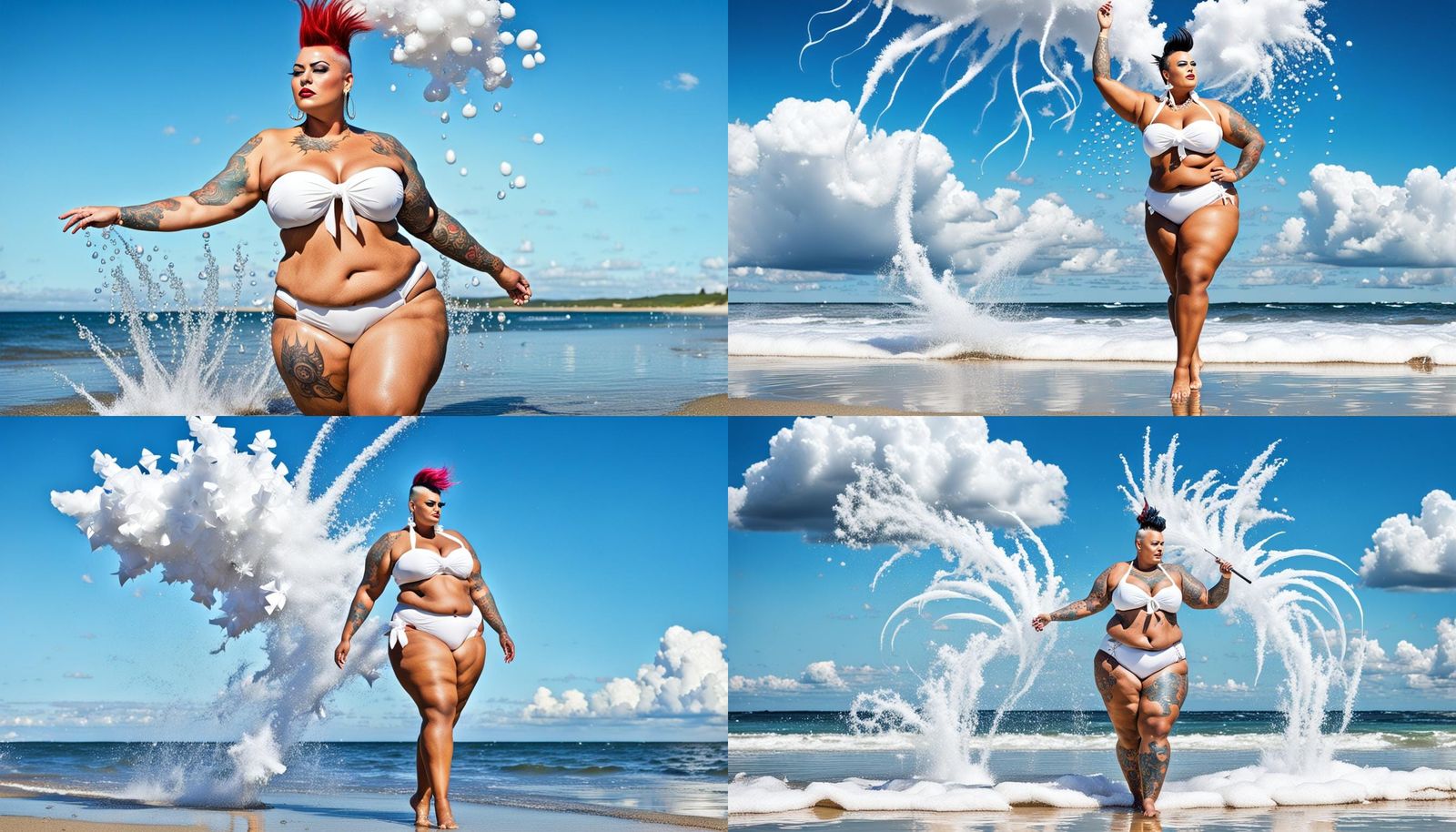 Papercut Style Model Parading on Beach