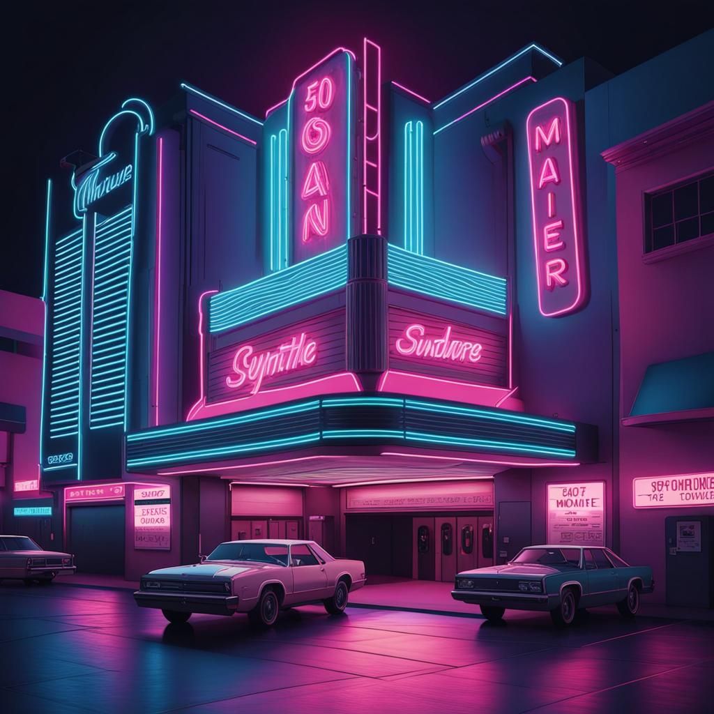 Synthwave Neon Retro Movie Theater