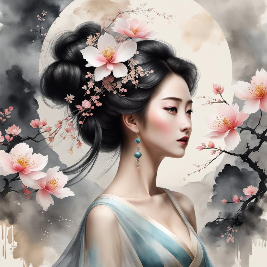 Gorgeous Goddess in Chinese Ink and Pixar 3D