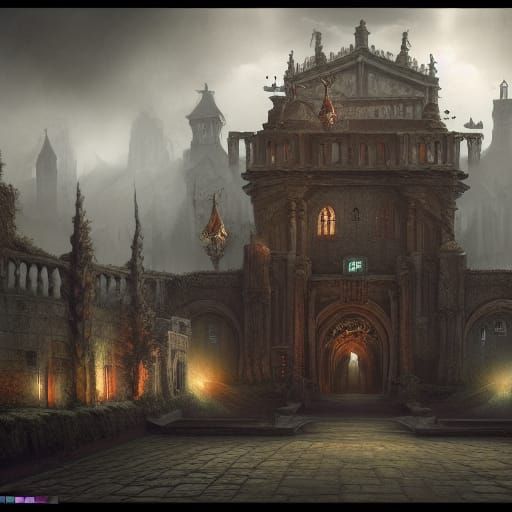 Darkness Asylum: Detailed Matte Painting of Madness