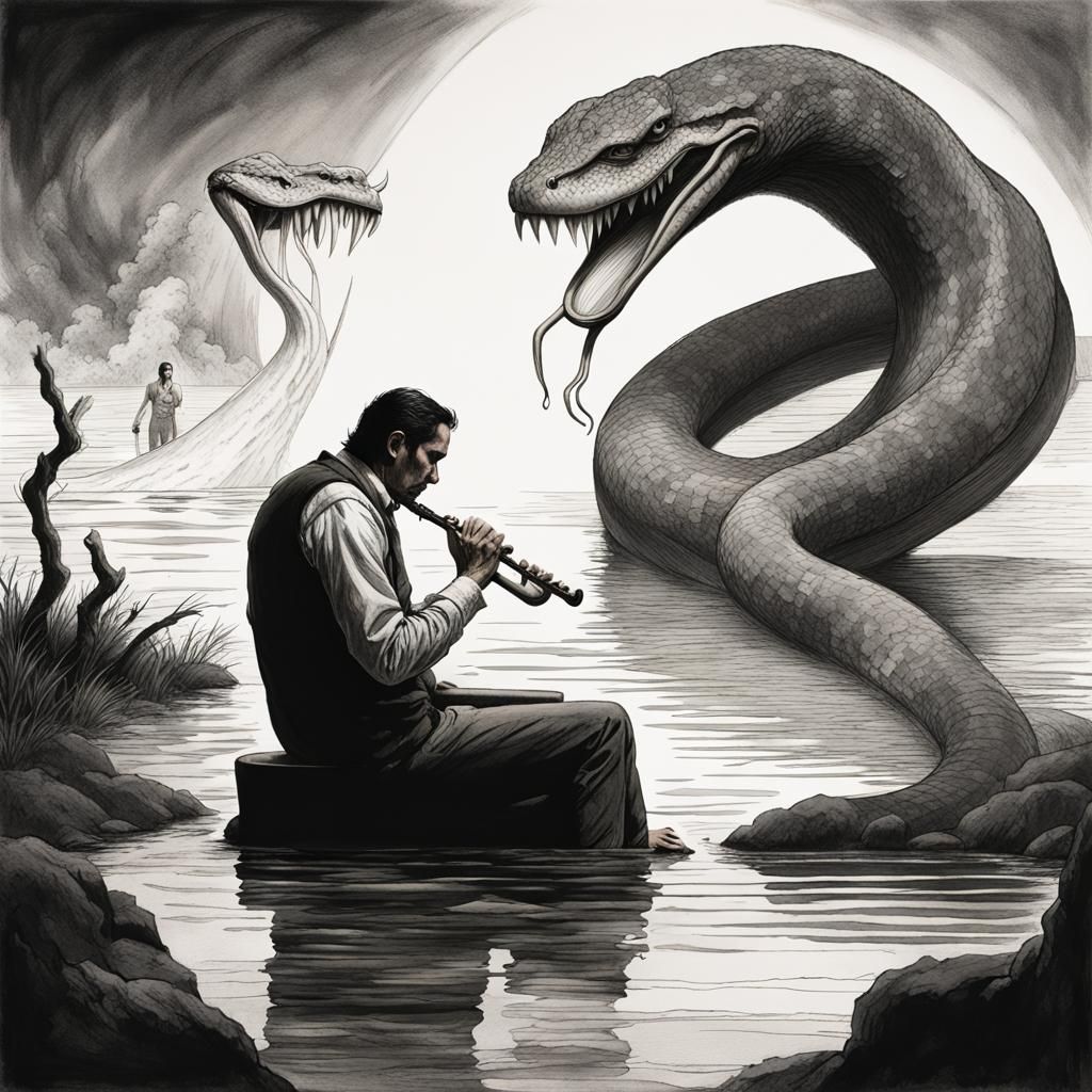 Charcoal Drawing: Leviathan Awakens to Flute Music