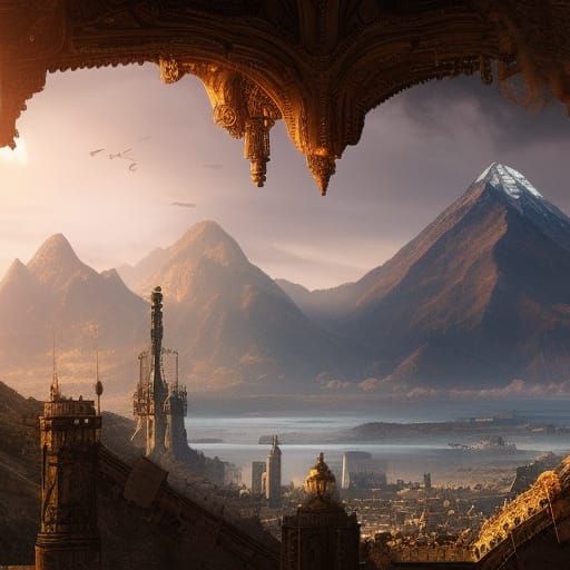 Epic Volcanic Landscape in Maximalist Style