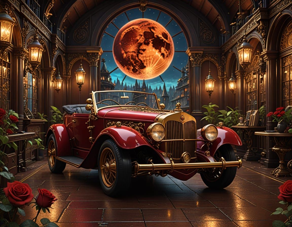 Stunning Steampunk Roadster in Golden Filigree Detail
