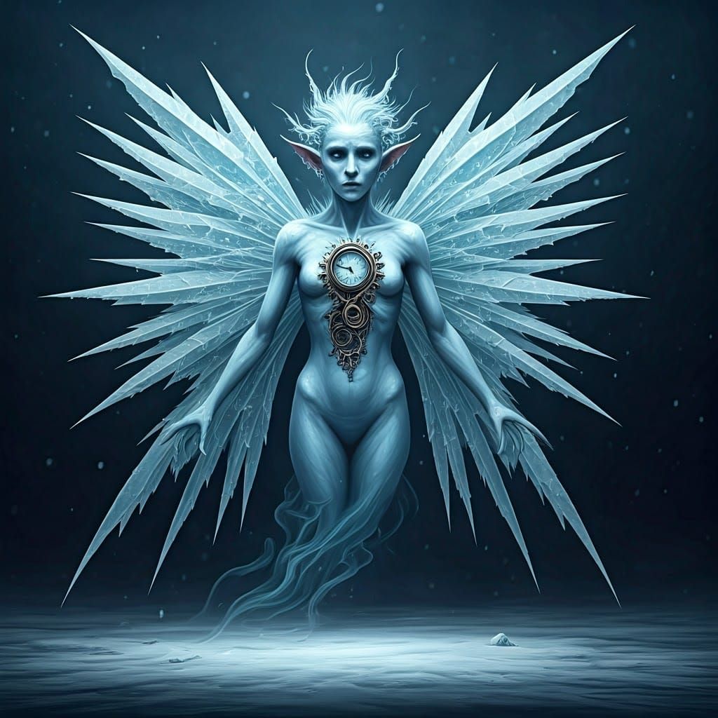 Icy Clockwork Fae in Frozen Stillness