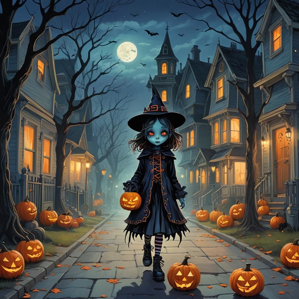 Whimsical Gothic Girl in Halloween Costume