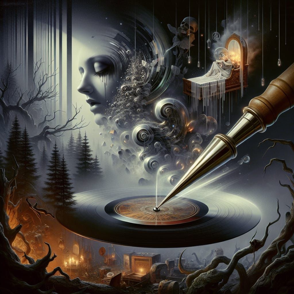 Surreal Bedroom Scene with Smoky Reflections and Haunting Ne...