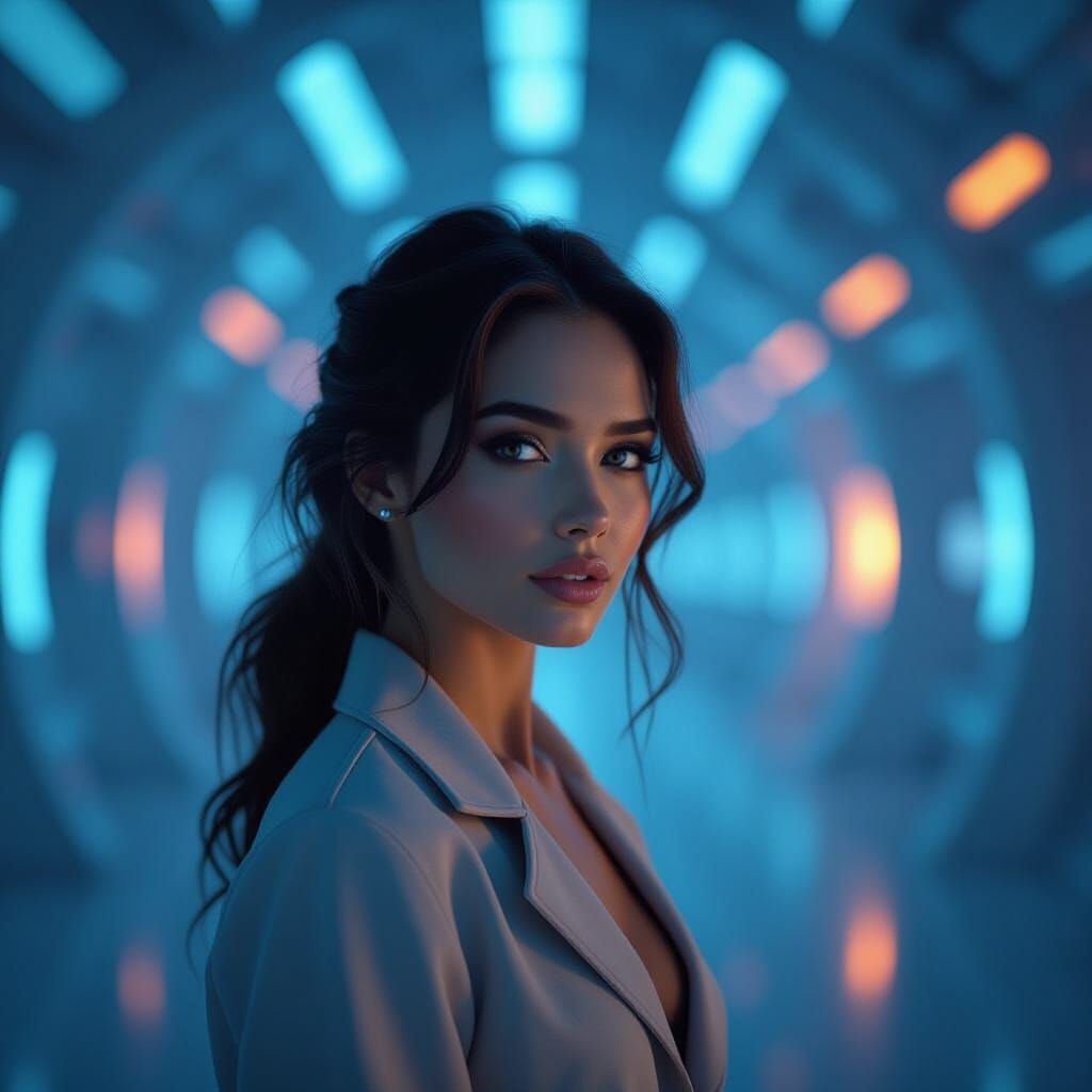 Nostalgic Future Cinematic Scene with Cool Blues and Warm Or...