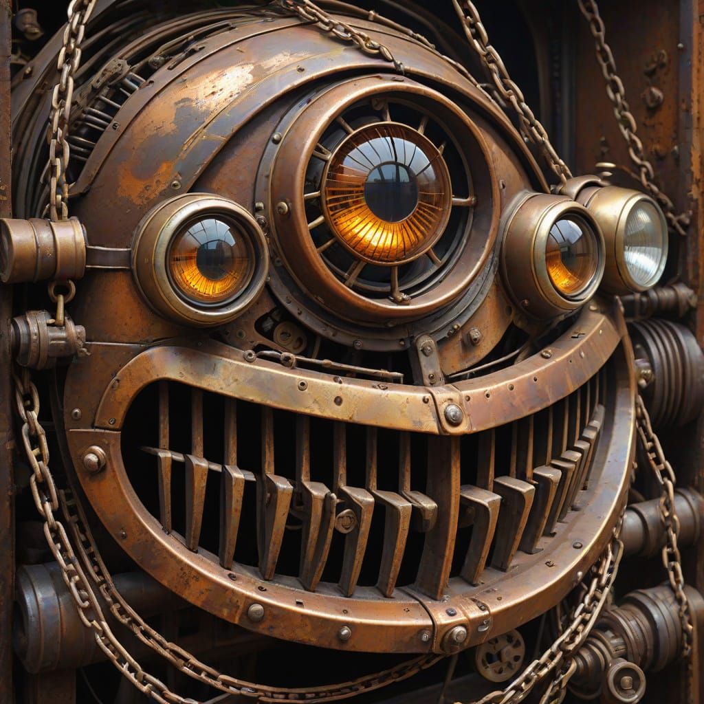 Steampunk Mechanical Face in Warm Golden Lighting