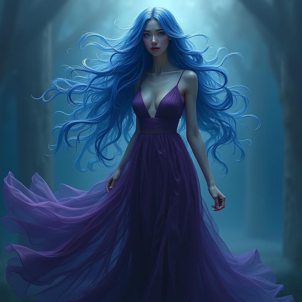 Mystical Siren with Ocean Hair, Matte Painting Aesthetic