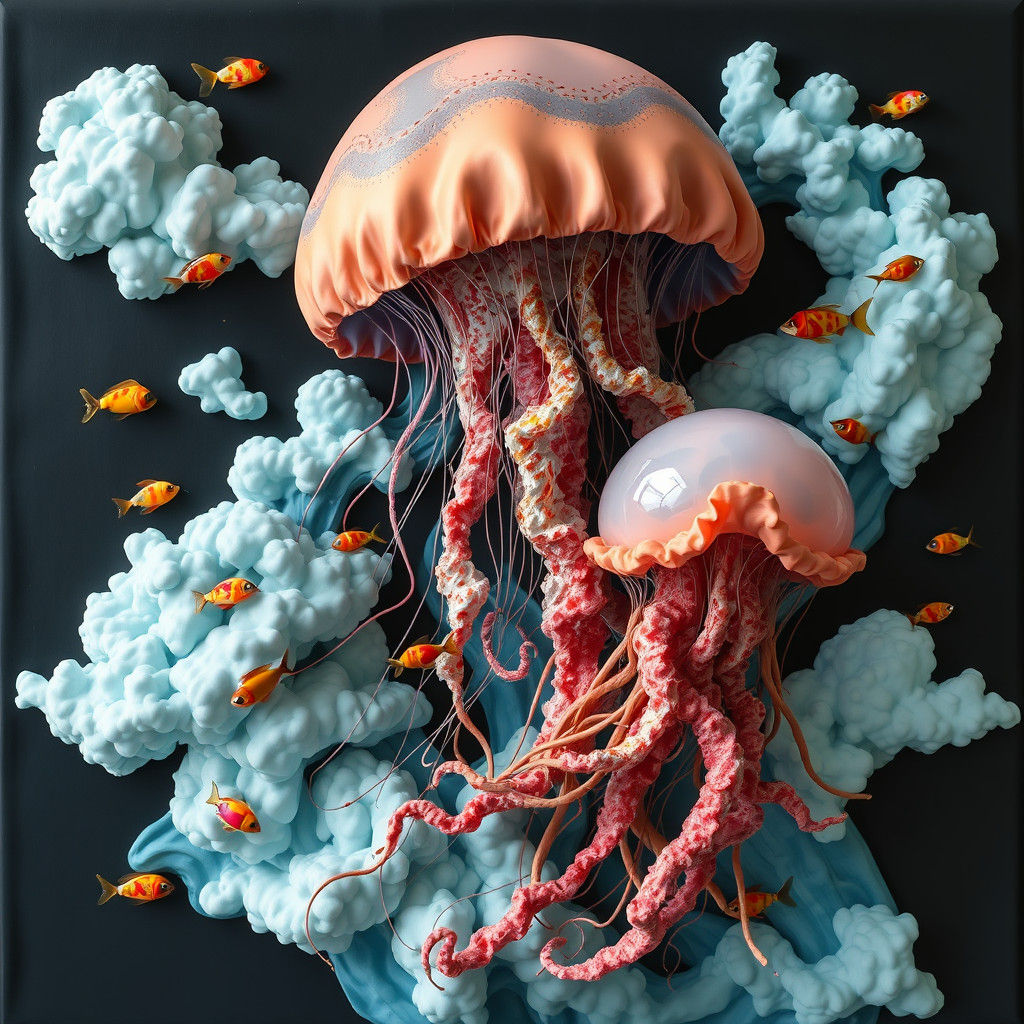 Jellyfish in a Dark, Chaotic 3D Rendering