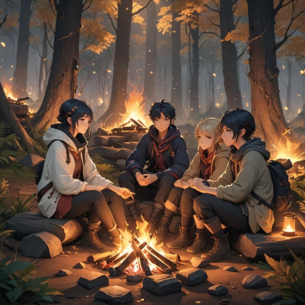 Campfire Serenity: Vibrant 3D Anime Concept Art