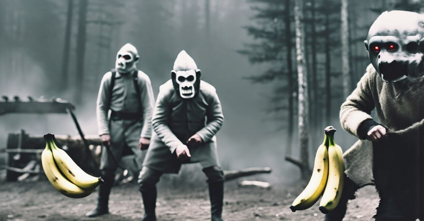 Irritated Banana in Dark Forest, Cinematic Portrait
