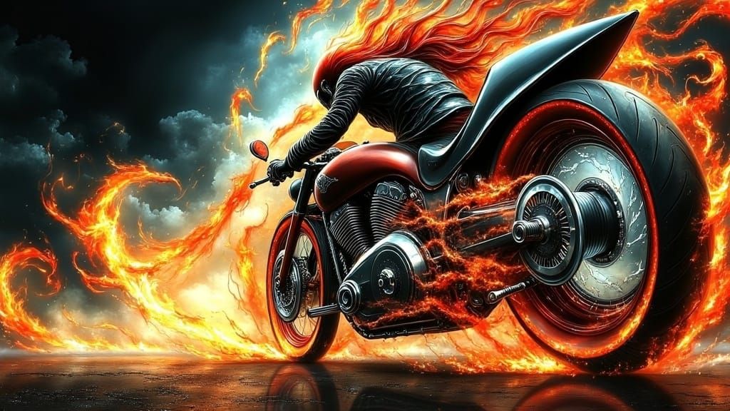 Flaming Ghost Rider Motorbike in Digital 3D Diorama