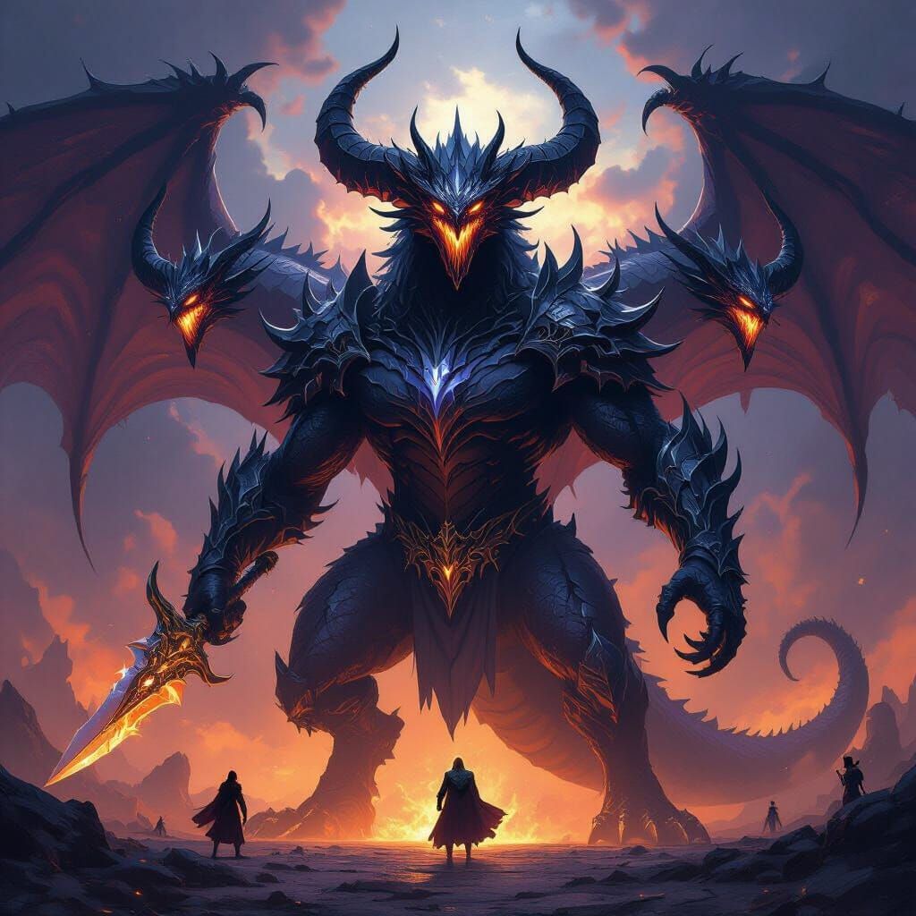 Colossal Multi-Headed Dragon Beast with Bus-Sized Horns