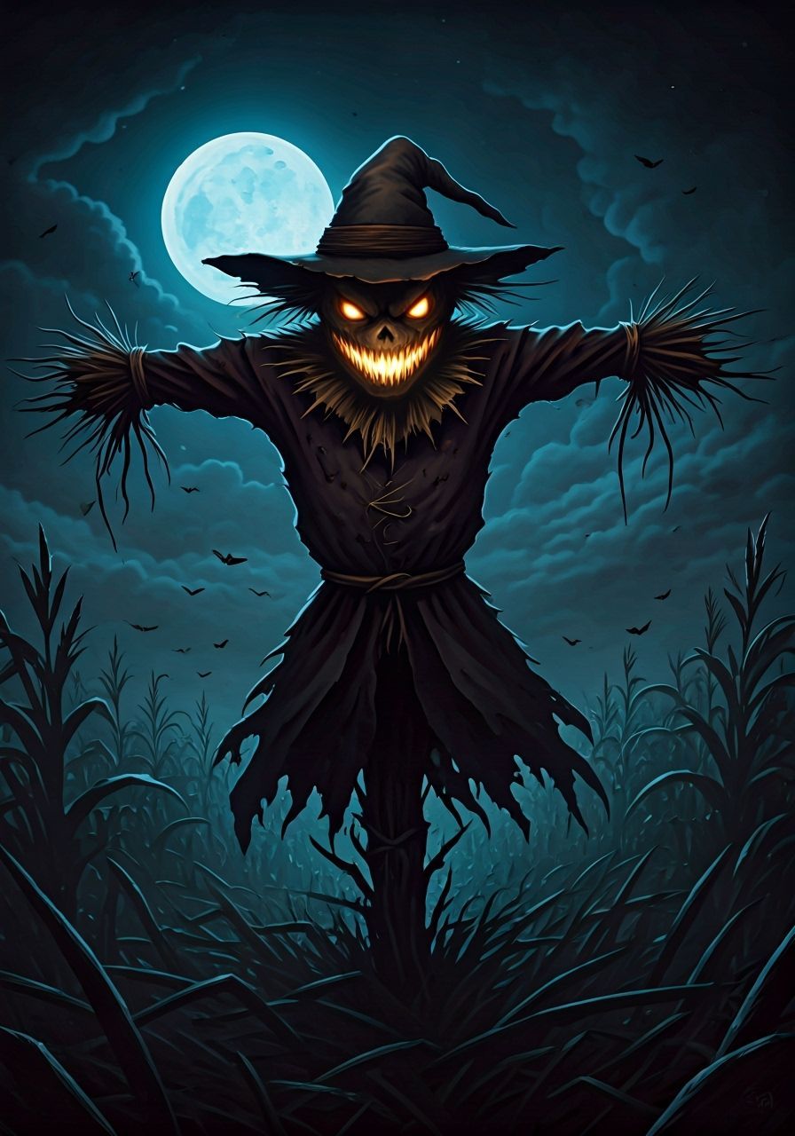 Evil Scarecrow Grins Over Haunted Harvest Night