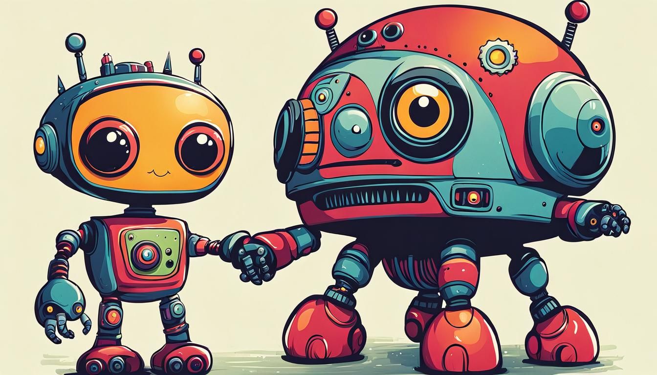 Adorable Monster and Robot Holding Hands