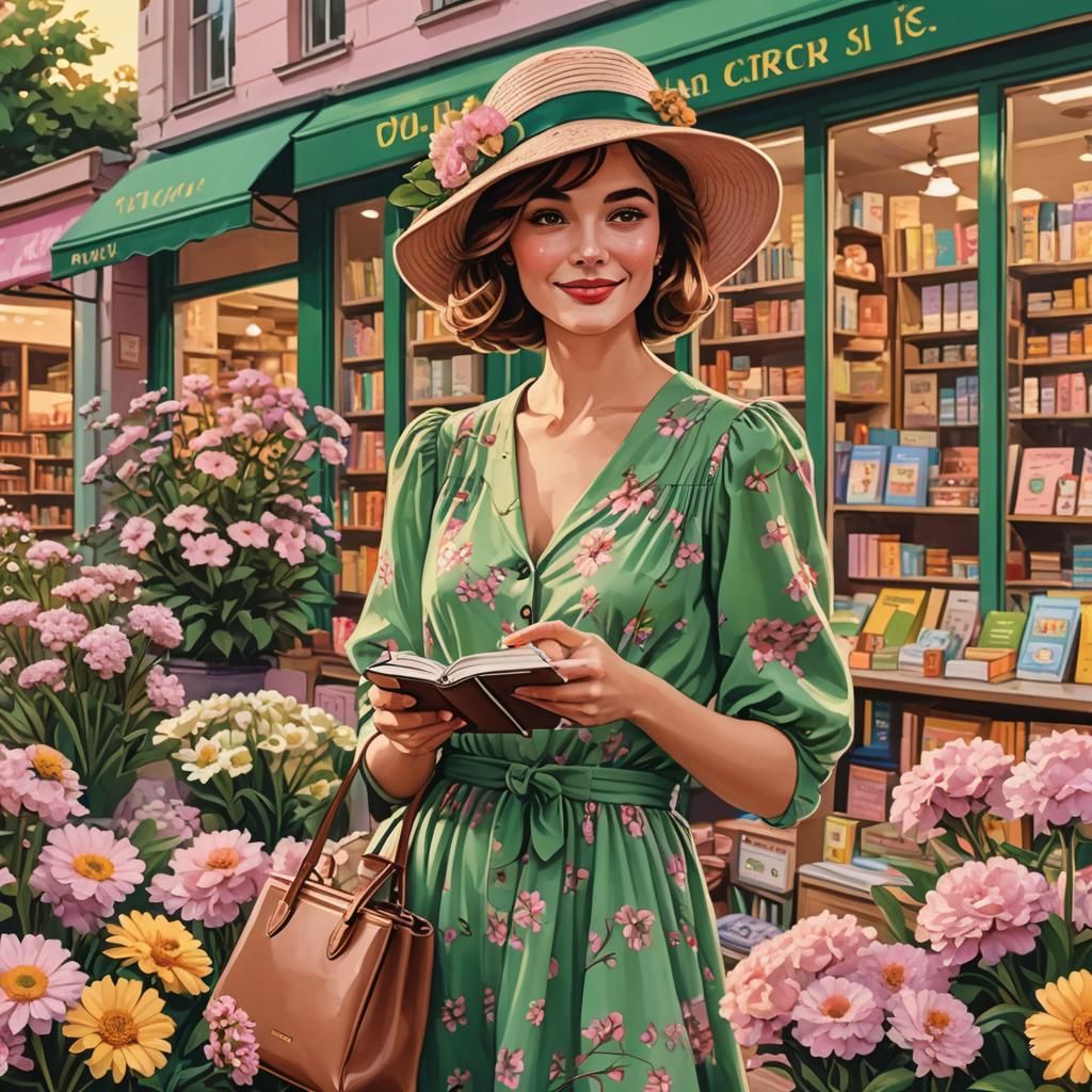 Pop Art Illustration of Influencer at Flower Shop