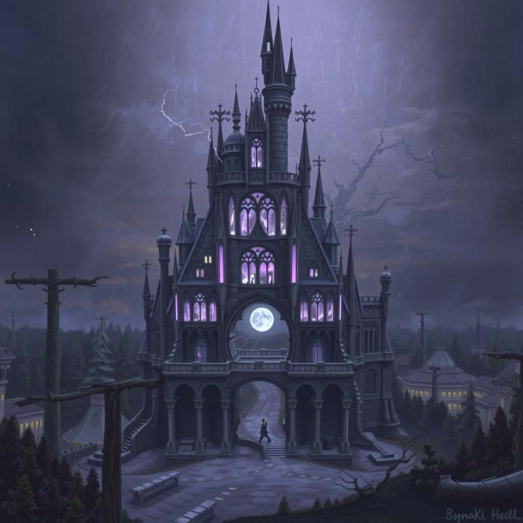 Dark Sorcerer's Palace in Mystical Realism Style