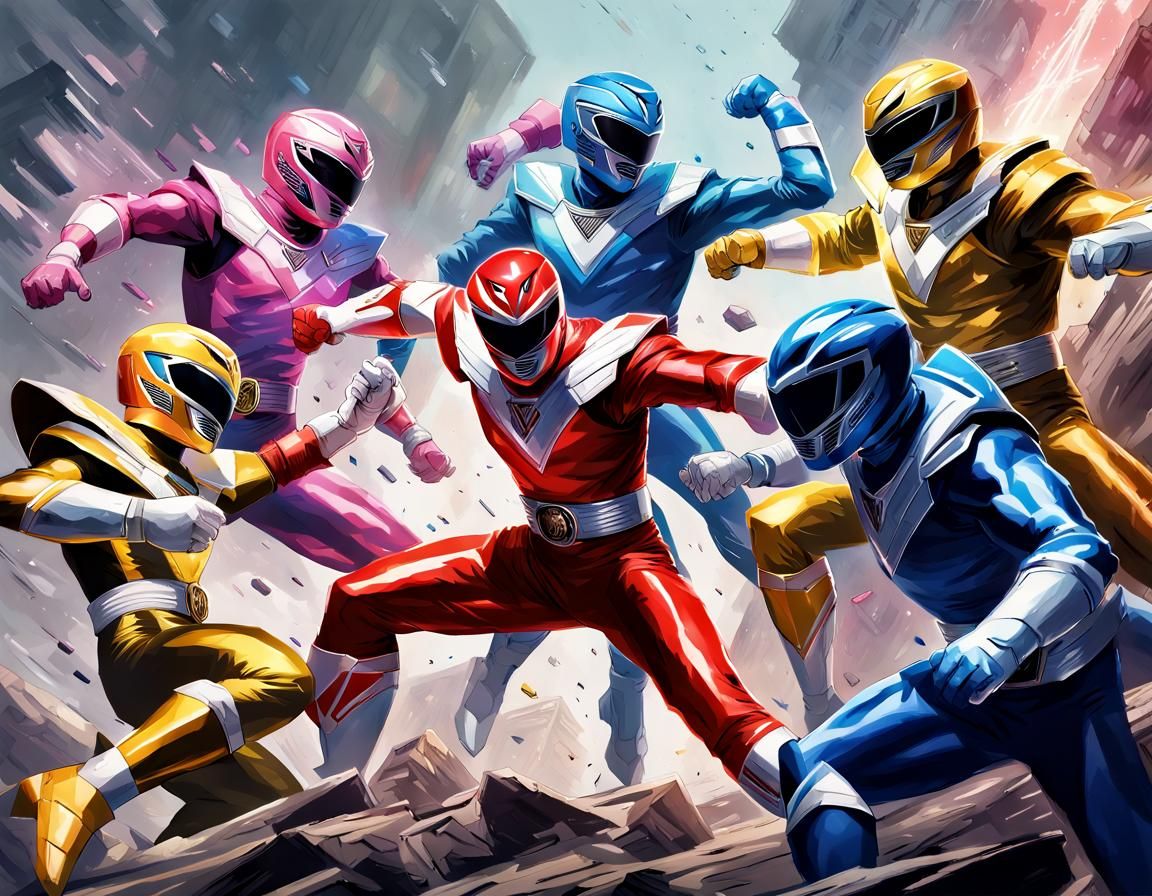 Power Ranger Versus Cyborgs in Comic Style