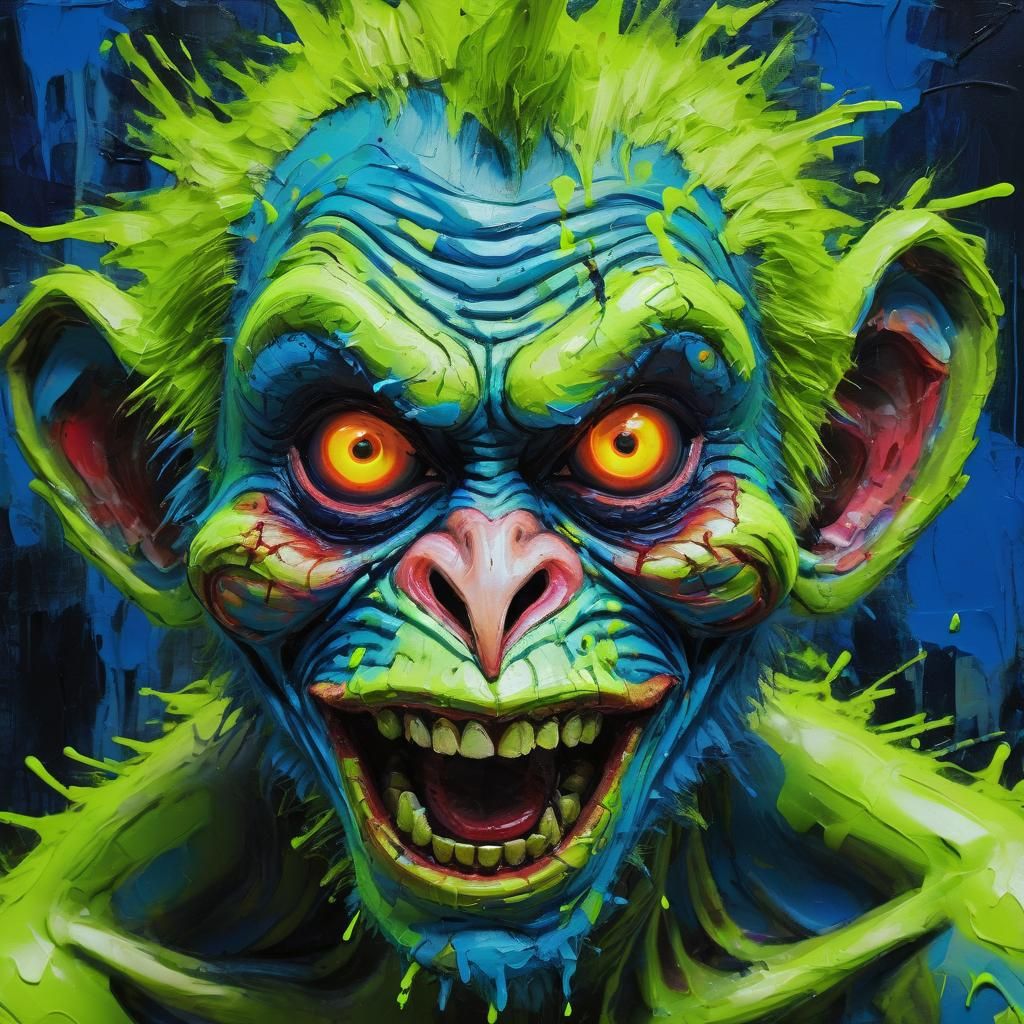 Fluorescent Zombie Monkey Clown in Neo-Expressionist Oil
