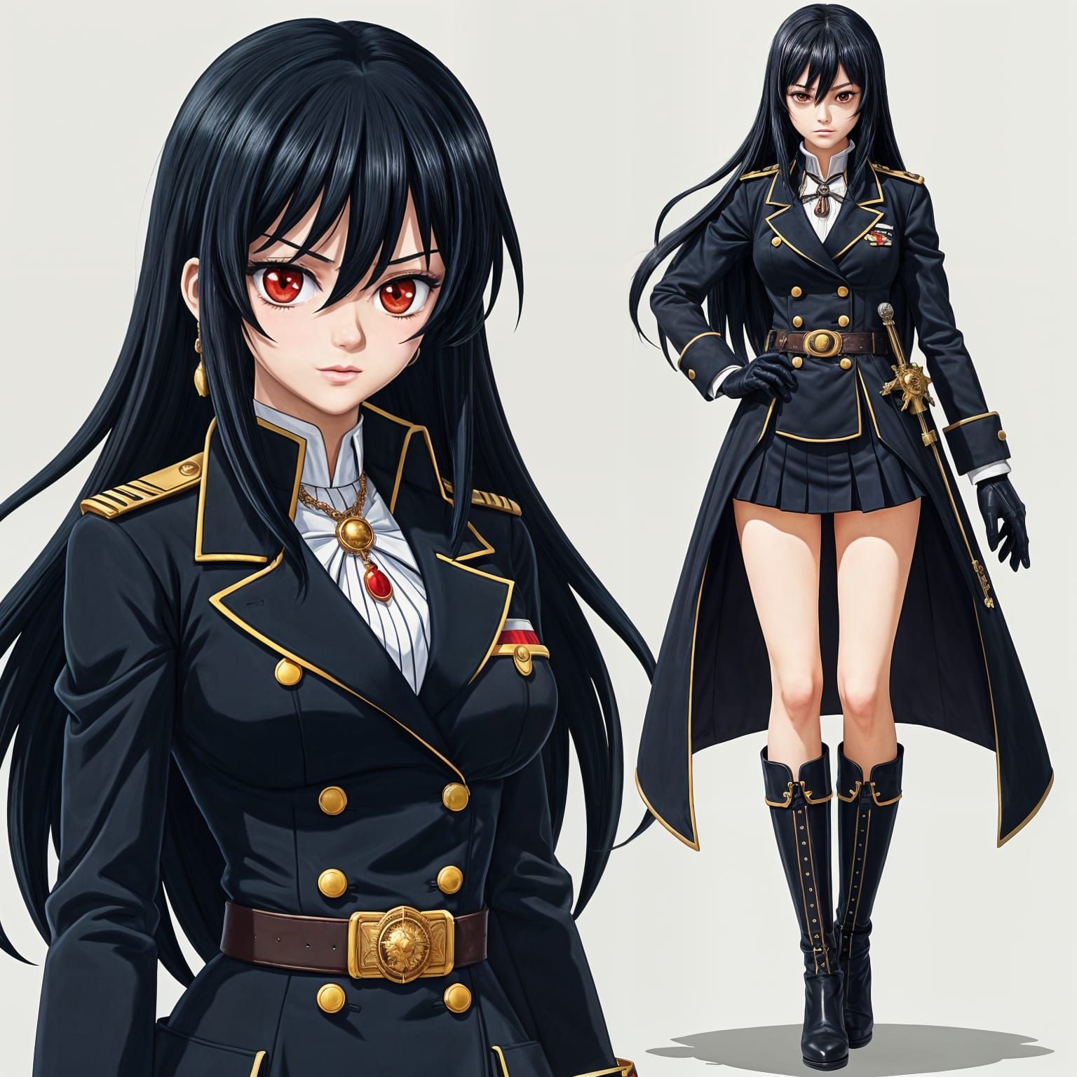 Anime Female Admiral in Black Uniform with Sword