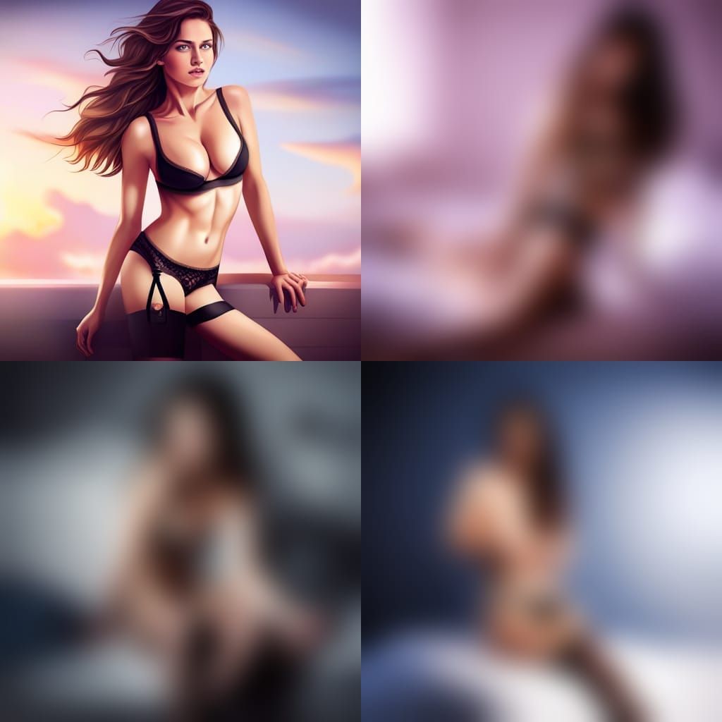 Beautiful Woman with Garter Belt and Flowing Hair