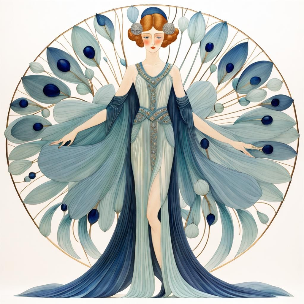 Art Deco Fashion Illustration in Style of Erté
