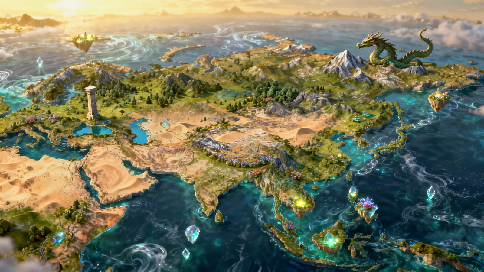3D Fantasy World Map in Artistic Style