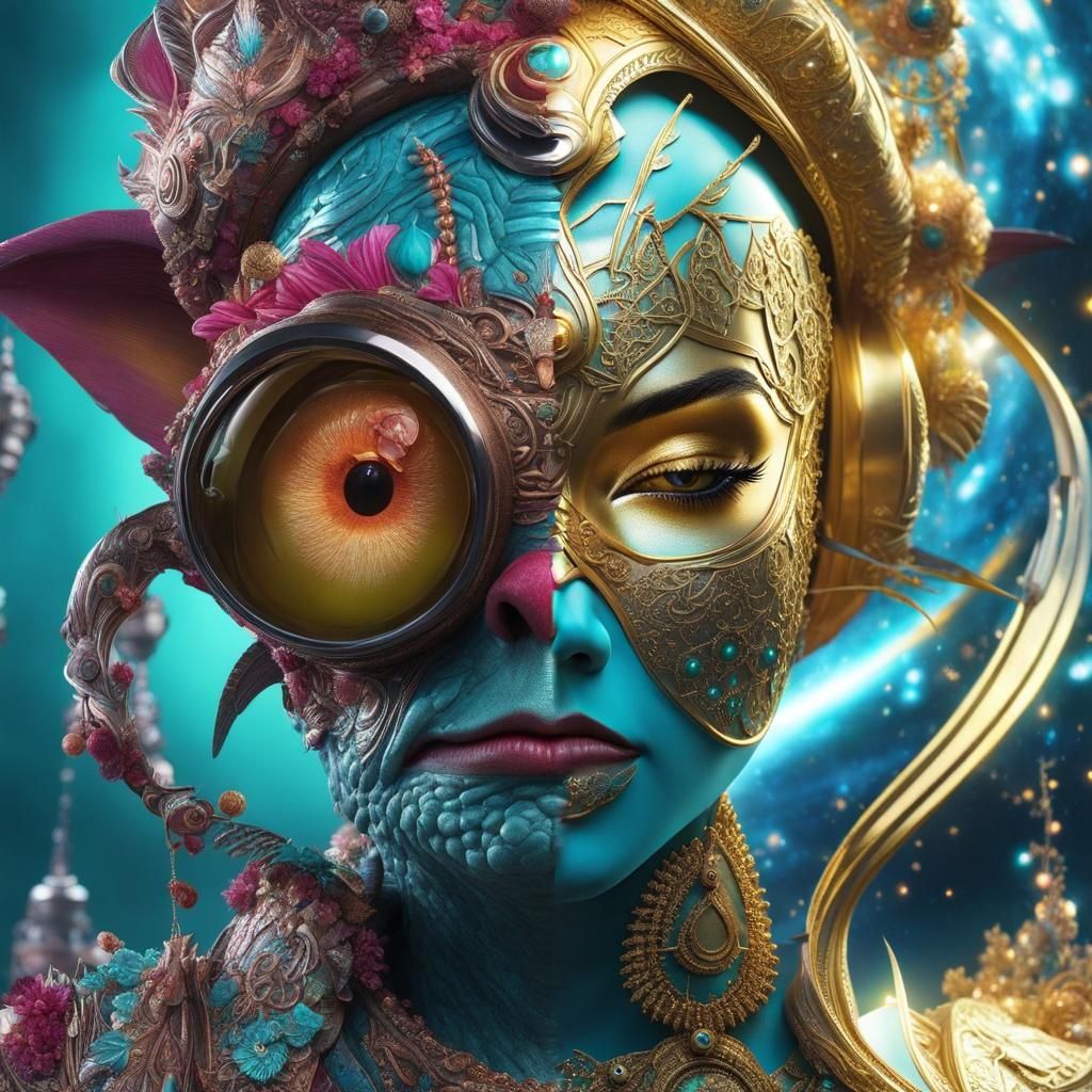 Golden Goddess Portrait in Maximalist Style