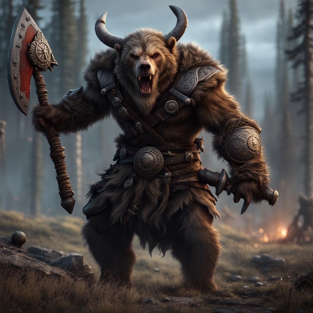 Viking Berserker Bear Form Battlefield Art